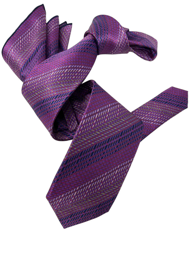 DMITRY Men's Fuchsia Patterned Italian Silk Tie & Pocket Square Set - Limited Edition