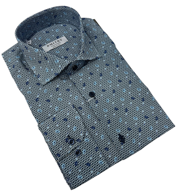 DMITRY Light Blue Patterned Italian Cotton Men's Long Sleeve Shirt (Online Exclusive)