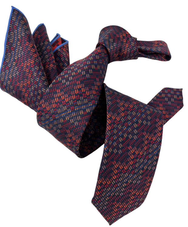 DMITRY Men's Burgundy Patterned Italian Silk Tie & Pocket Square Set