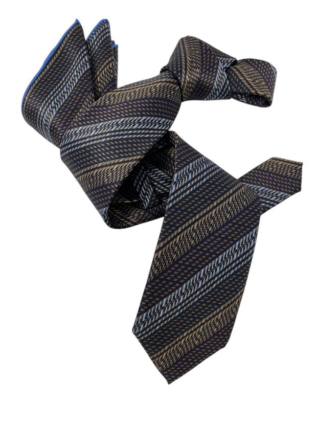 DMITRY Men's Brown Patterned Italian Silk Tie & Pocket Square Set - Limited Edition