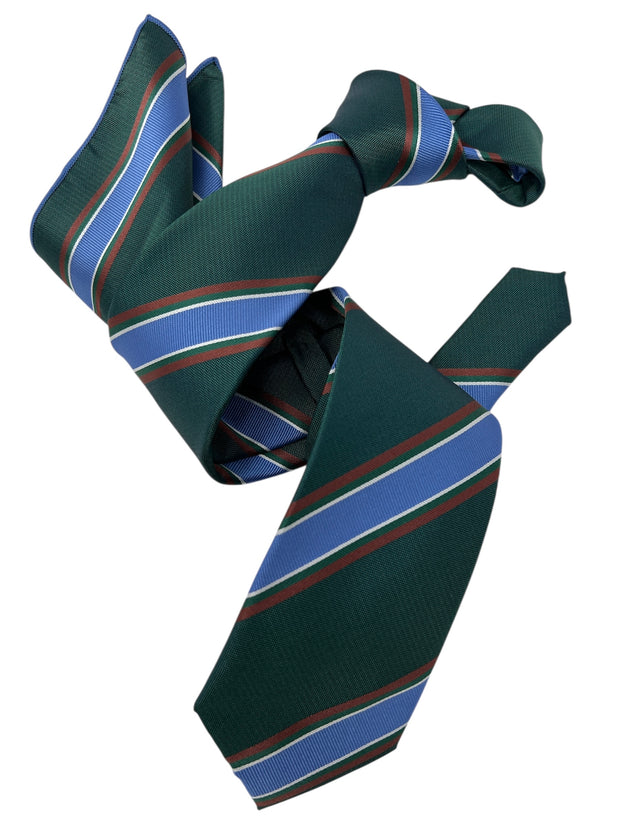DMITRY Men's Green Striped Italian Silk Tie & Pocket Square Set - Limited Edition