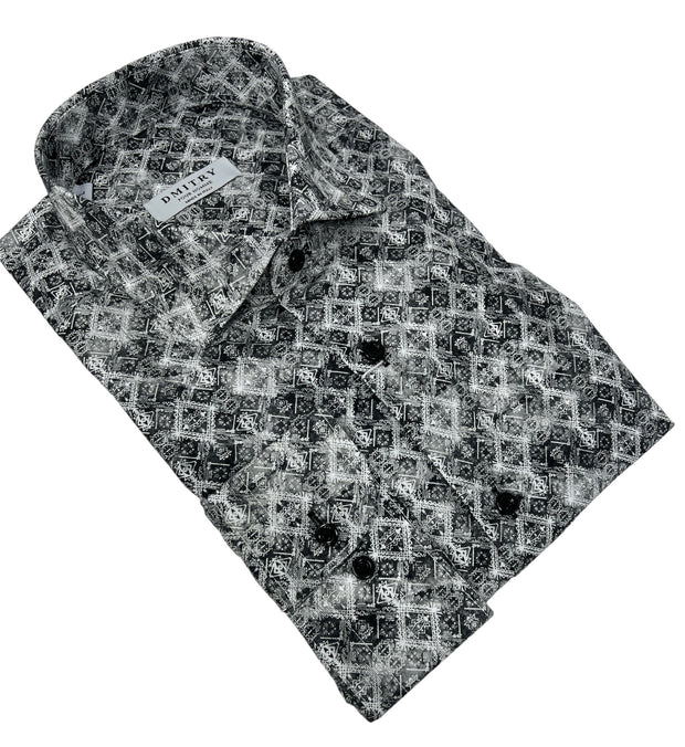 DMITRY Grey Patterned Italian Cotton Men's Long Sleeve Shirt (Online Exclusive)