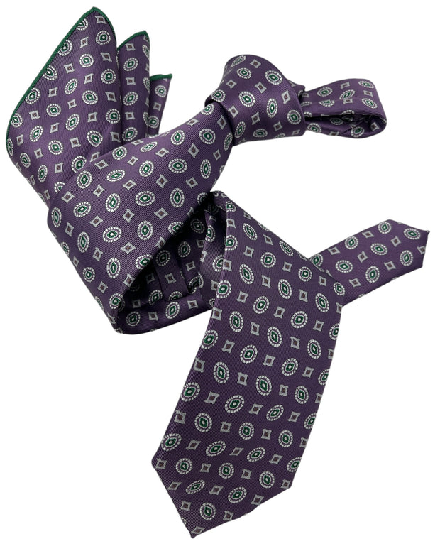 DMITRY Men's Purple Patterned Italian Silk Tie & Pocket Square Set