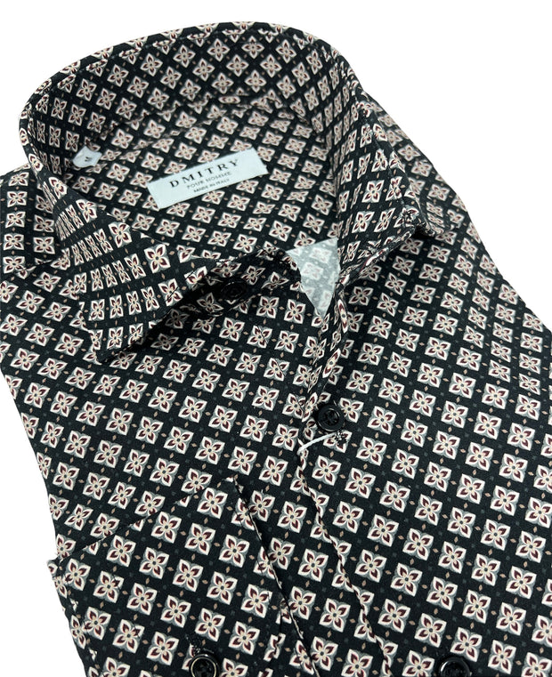 DMITRY Black Patterned Italian Cotton Men's Long Sleeve Shirt (Online Exclusive)