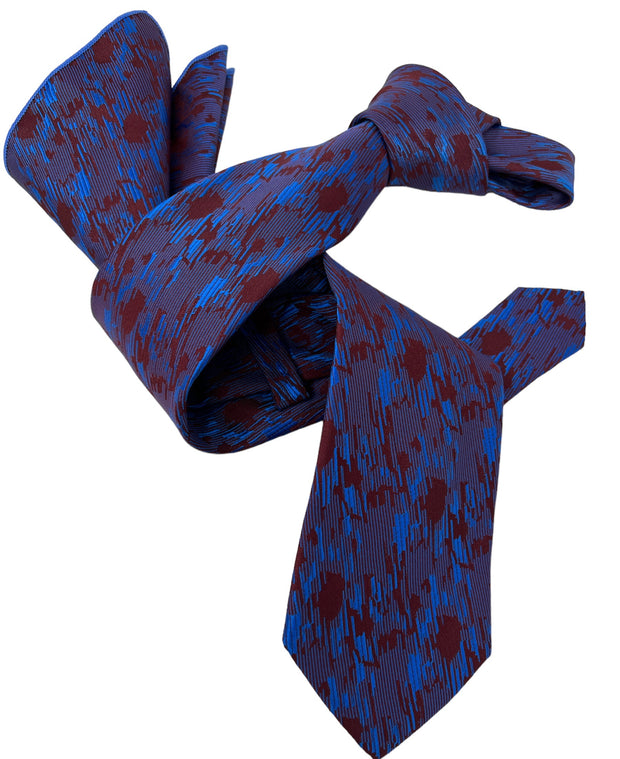 DMITRY Men's Blue/Burgundy Patterned Italian Silk Tie & Pocket Square Set