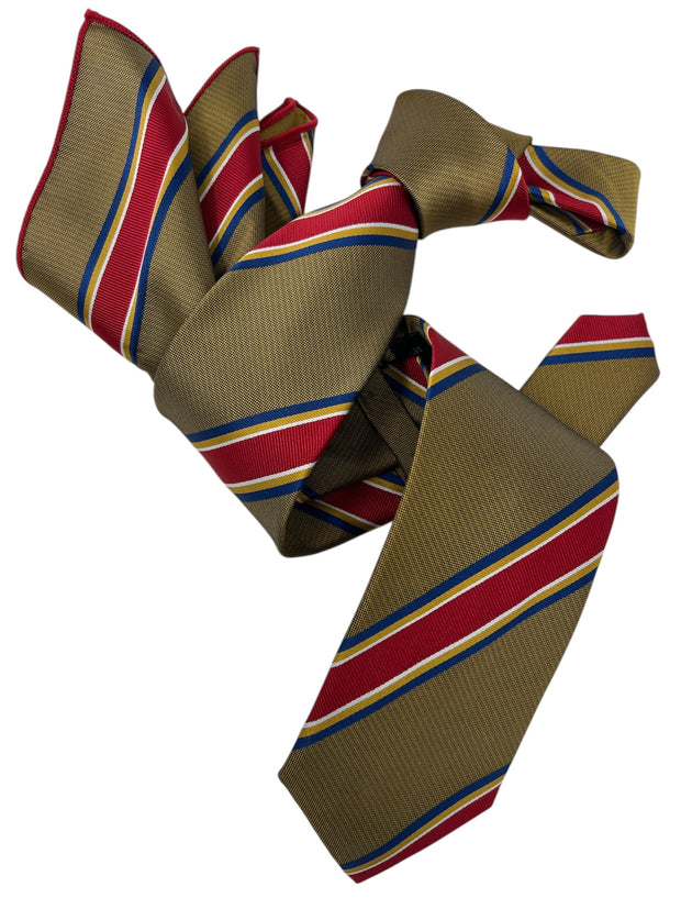 DMITRY Men's Olive Striped Italian Silk Tie & Pocket Square Set - Limited Edition