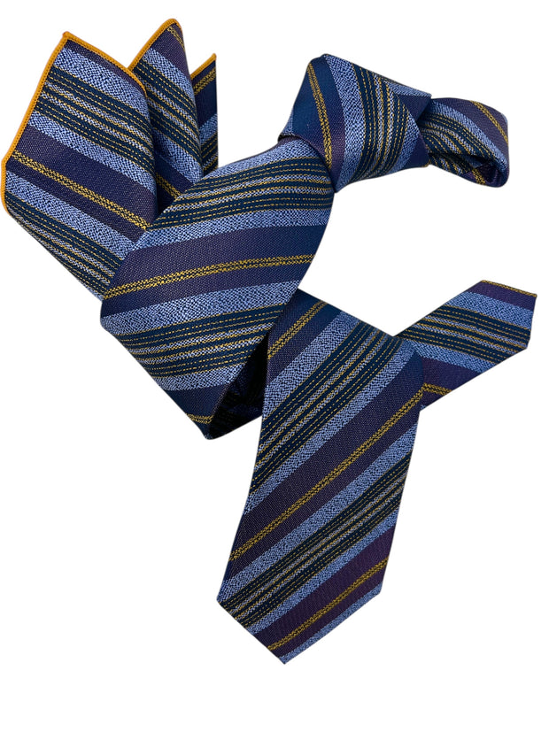 DMITRY Men's Purple Striped Italian Silk Tie & Pocket Square Set - Limited Edition