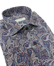 DMITRY Purple Paisley Patterned Italian Cotton Men's Long Sleeve Shirt (Online Exclusive)