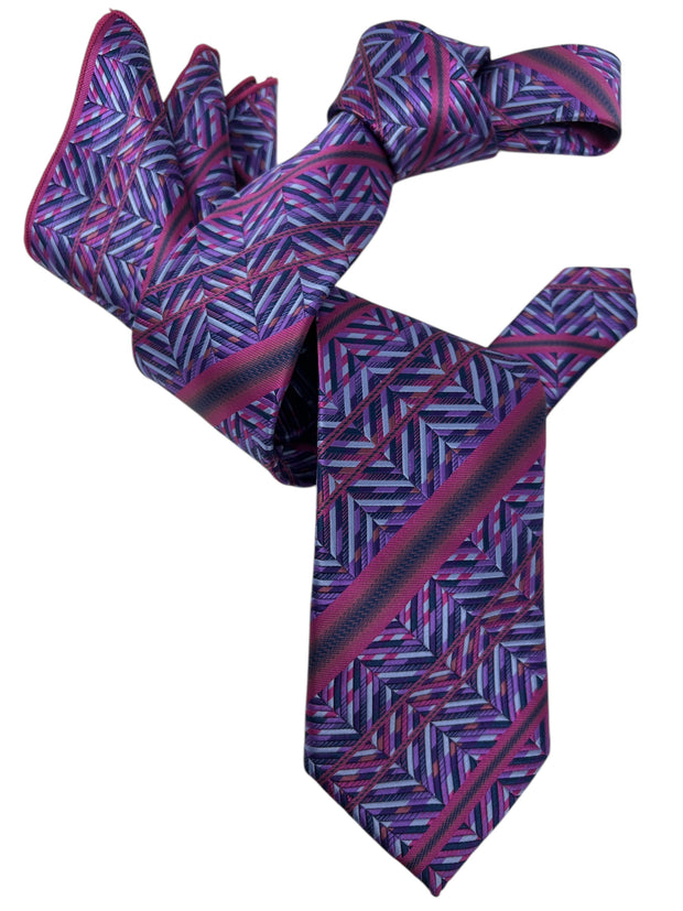 DMITRY Men's Purple Patterned Italian Silk Tie & Pocket Square Set - Limited Edition