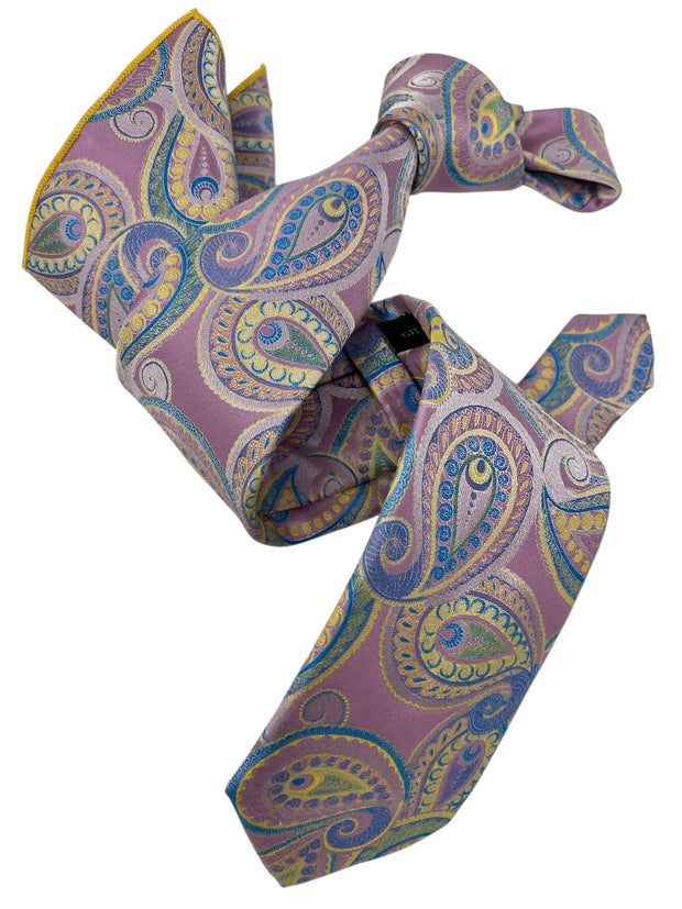 DMITRY Men's Pink Patterned Italian Silk Tie & Pocket Square Set - Limited Edition