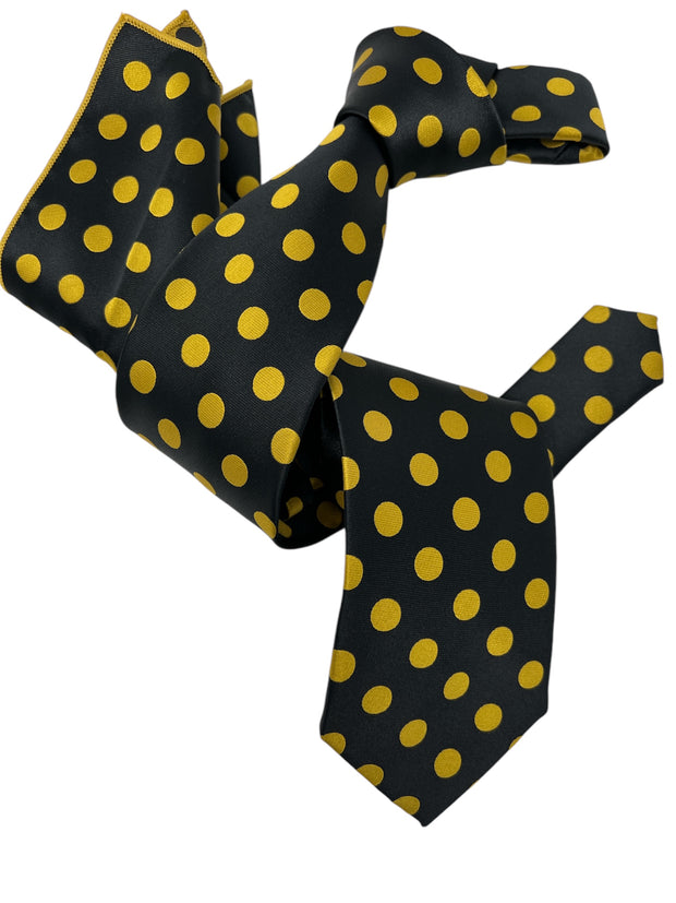 DMITRY Men's Black/Yellow Polka Dot Italian Silk Tie & Pocket Square Set - Limited Edition