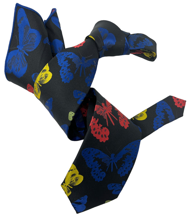 DMITRY 7-Fold Men's Black Patterned Italian Silk Tie & Pocket Square Set