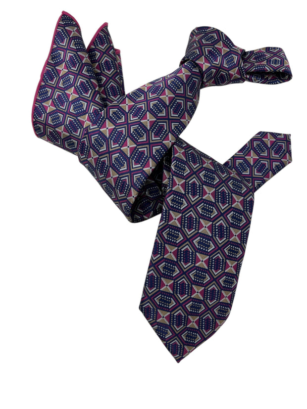 DMITRY Men's Fuchsia Patterned Italian Silk Tie & Pocket Square Set - Limited Edition