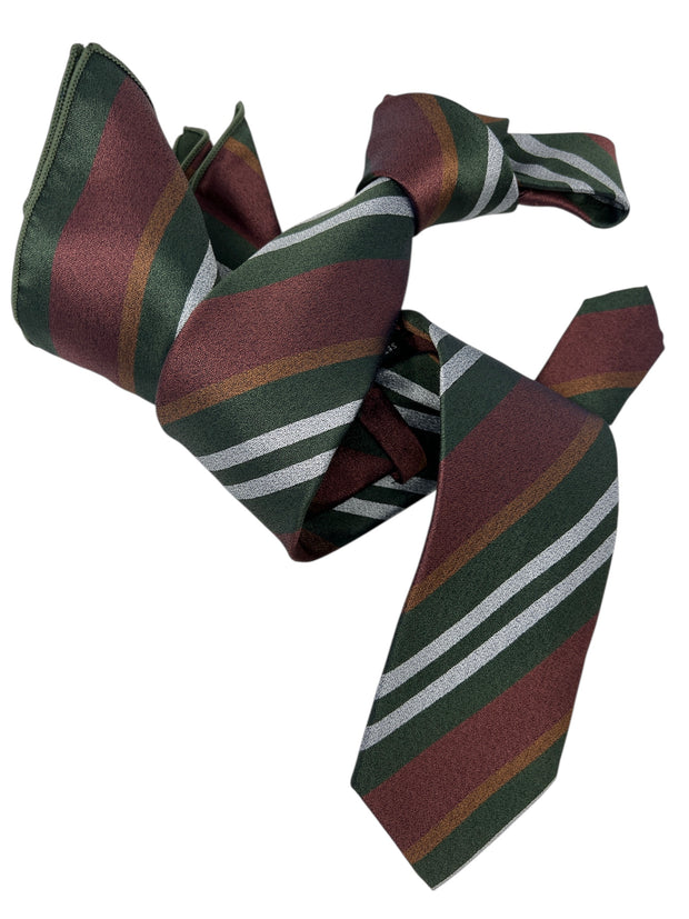 DMITRY Men's Burgundy/Green Striped Italian Silk Tie & Pocket Square Set - Limited Edition