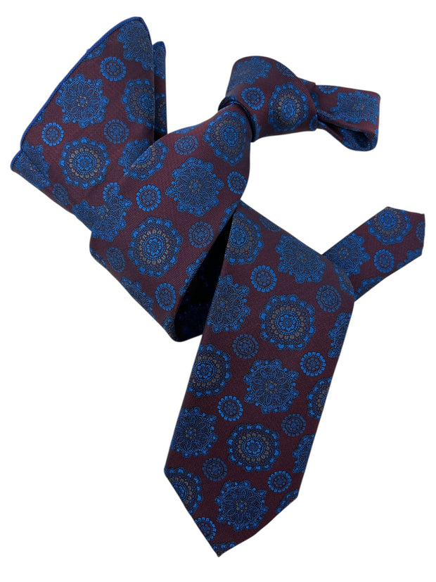 DMITRY Men's Brown/Blue Patterned Italian Silk Tie & Pocket Square Set - Limited Edition