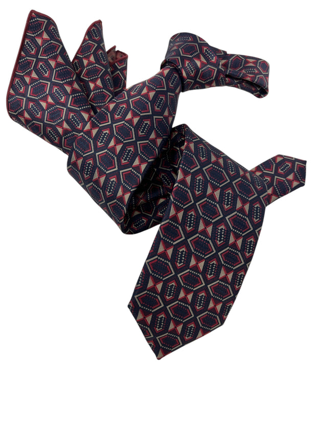 DMITRY Men's Burgundy Patterned Italian Silk Tie & Pocket Square Set - Limited Edition