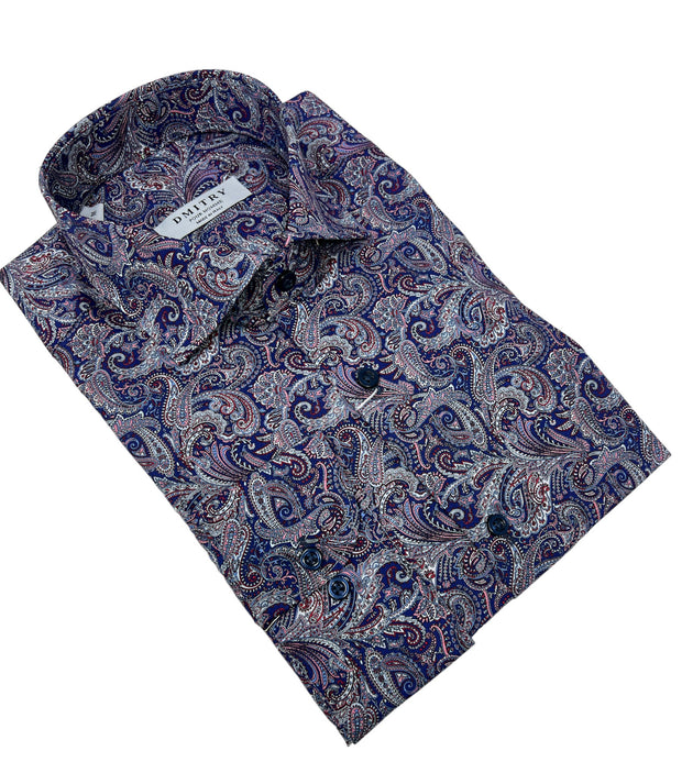DMITRY Purple Paisley Patterned Italian Cotton Men's Long Sleeve Shirt (Online Exclusive)