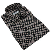 DMITRY Black Patterned Italian Cotton Men's Long Sleeve Shirt (Online Exclusive)
