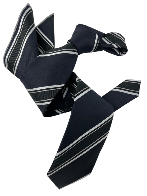 DMITRY Men's Navy Striped Italian Silk Tie & Pocket Square Set - Limited Edition
