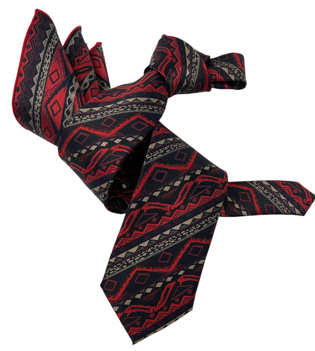 DMITRY Men's Red Patterned Italian Silk Tie & Pocket Square Set