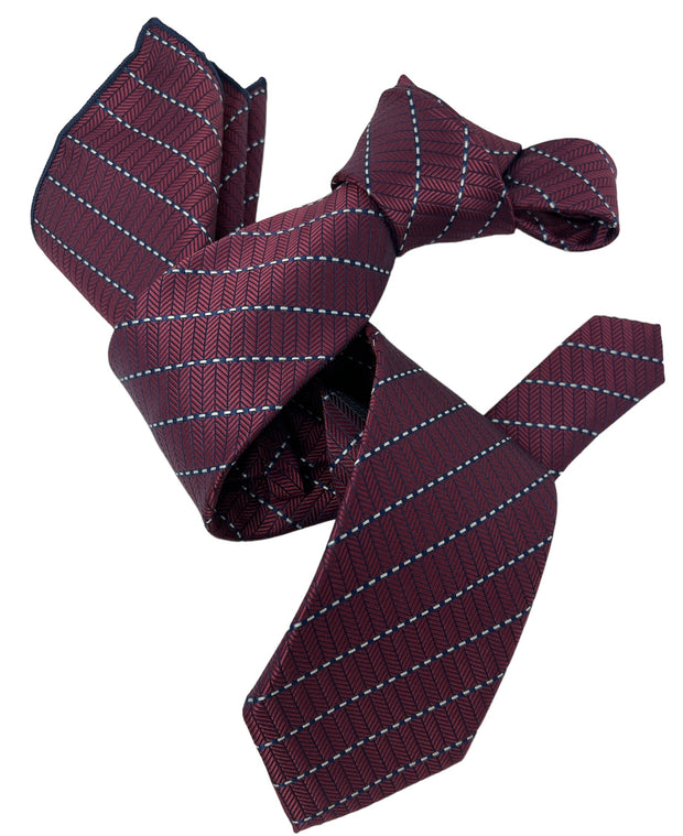 DMITRY Men's Burgundy Patterned Italian Silk Tie & Pocket Square Set