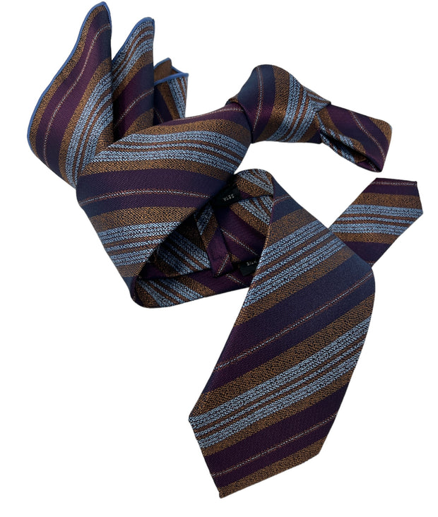 DMITRY Men's Rust/Purple Striped Italian Silk Tie & Pocket Square Set