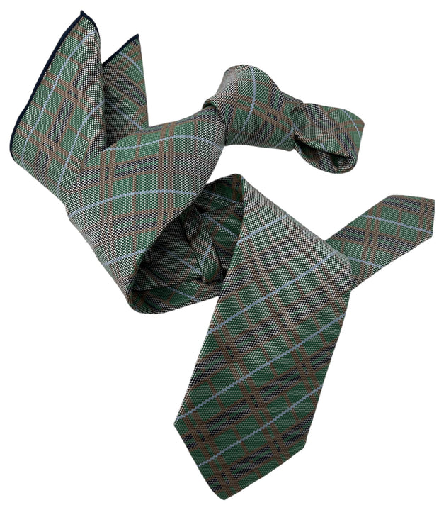 DMITRY Men's Green Patterned Italian Silk Tie & Pocket Square Set