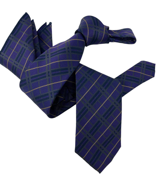 DMITRY Men's Purple Patterned Italian Silk Tie & Pocket Square Set