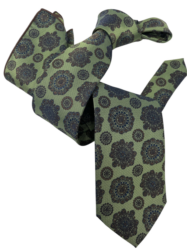 DMITRY Men's Green Patterned Italian Silk Tie & Pocket Square Set - Limited Edition