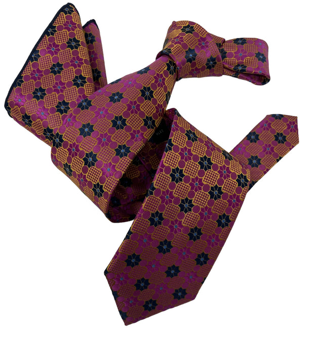 DMITRY Men's Fuchsia Patterned Italian Silk Tie & Pocket Square Set