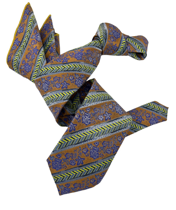 DMITRY Men's Caramel Patterned Italian Silk Tie & Pocket Square Set