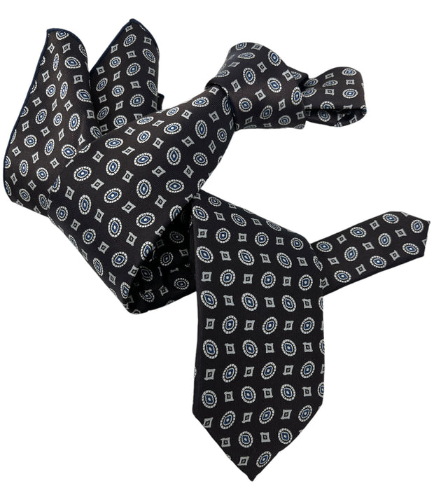 DMITRY Men's Dark Brown Patterned Italian Silk Tie & Pocket Square Set