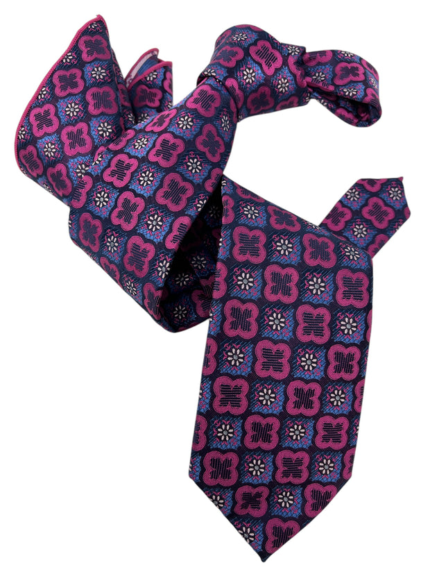 DMITRY Men's Magenta Patterned Italian Silk Tie & Pocket Square Set - Limited Edition