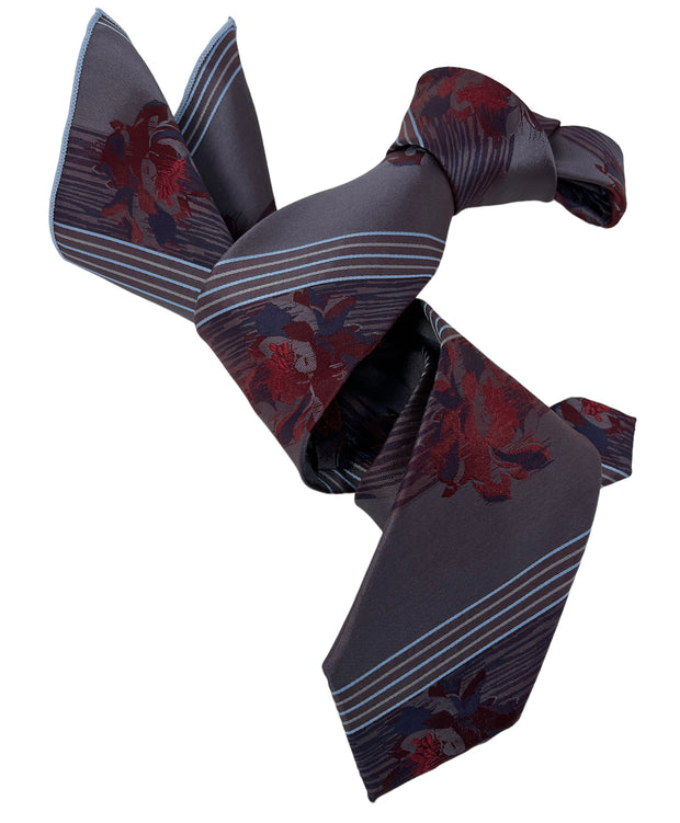 DMITRY Men's Iridescent Burgundy Patterned Italian Silk Tie & Pocket Square Set