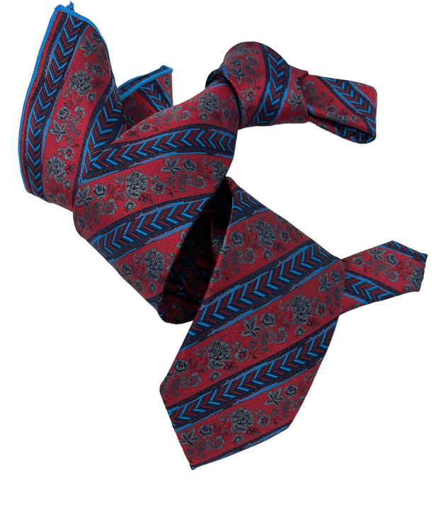 DMITRY Men's Red Patterned Italian Silk Tie & Pocket Square Set