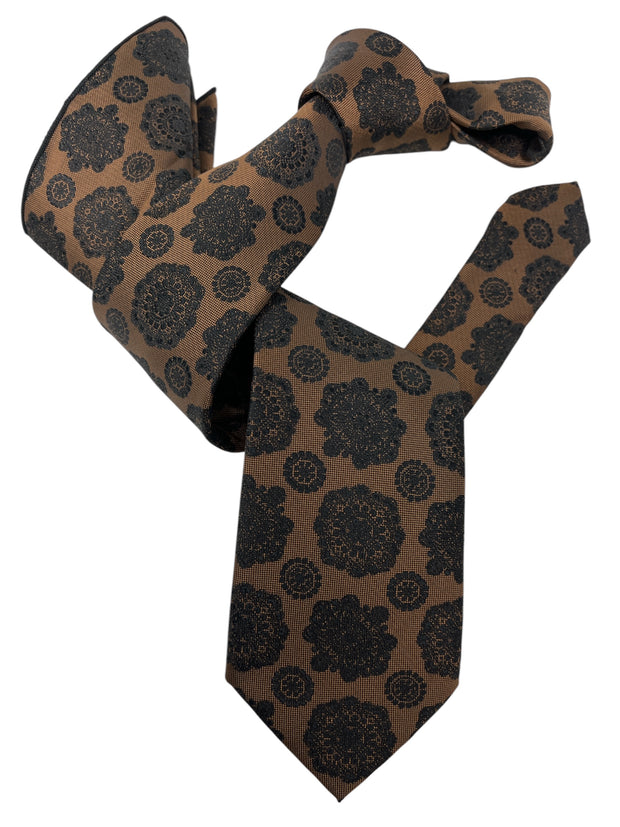 DMITRY Men's Bronze Patterned Italian Silk Tie & Pocket Square Set - Limited Edition