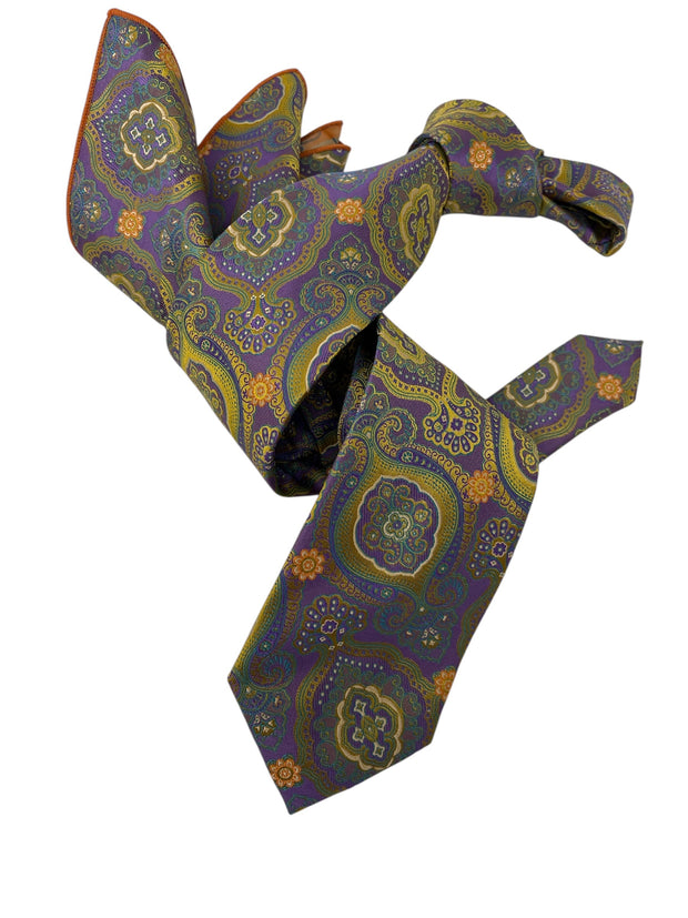 DMITRY Men's Purple Patterned Italian Silk Tie & Pocket Square Set - Limited Edition