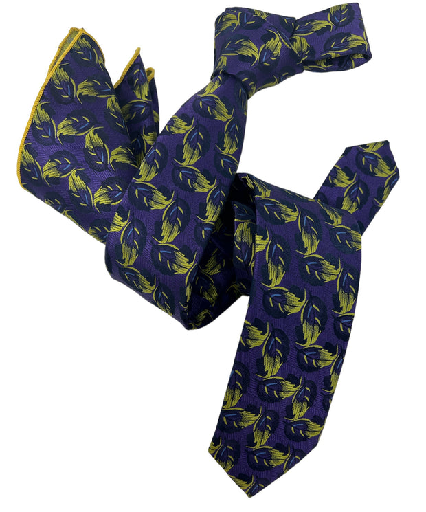 Dmitry Men's Purple Patterned Italian Silk Semi Skinny Tie & Pocket Square Set
