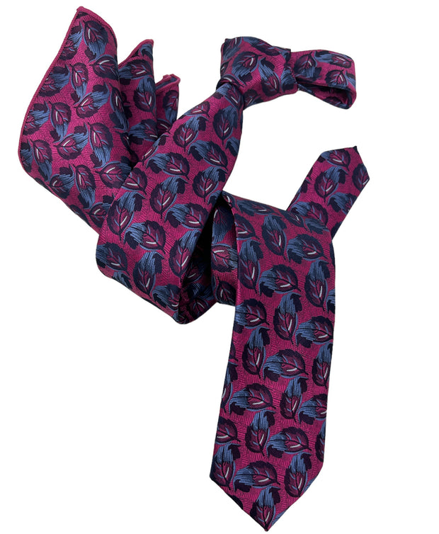 Dmitry Men's Fuchsia Patterned Italian Silk Semi Skinny Tie & Pocket Square Set