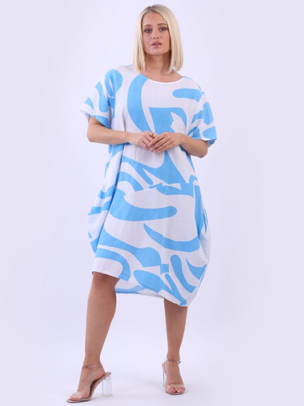 DMITRY Women's Made in Italy Blue Abstract Print Linen Dress – Dmitry Ties
