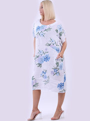 DMITRY Women's Made in Italy White Floral Linen Midi Shift Dress
