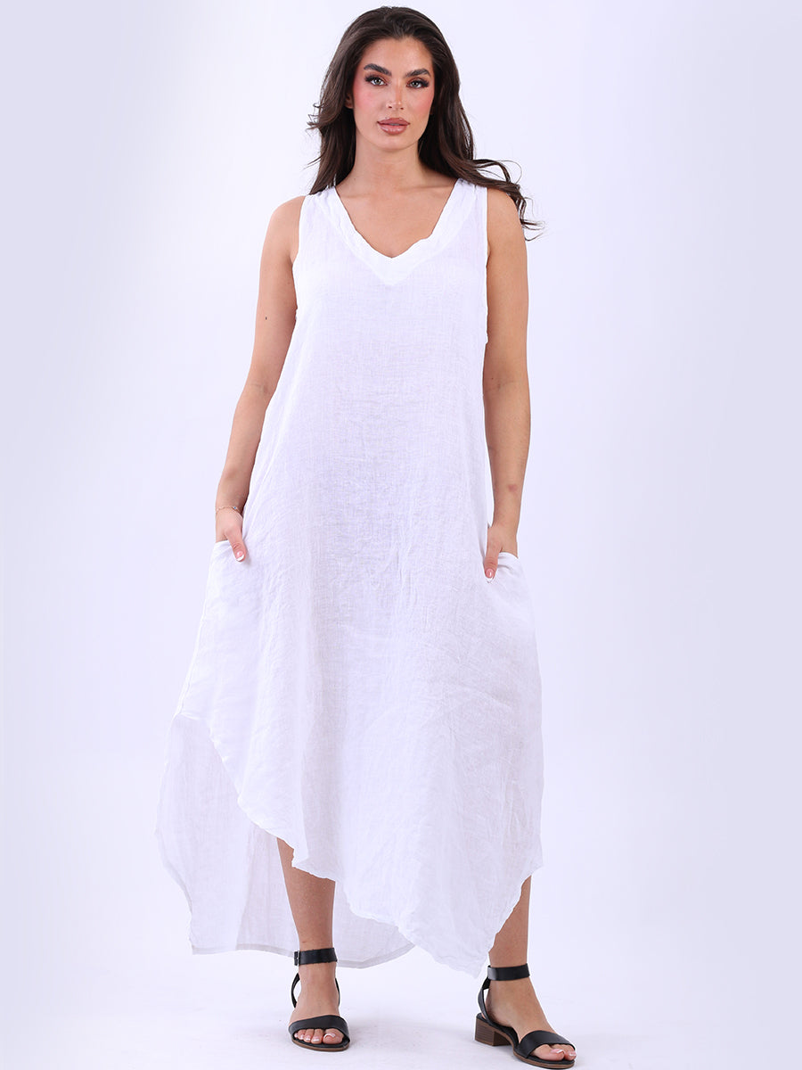 DMITRY Women s Made in Italy White V Neck High Low Solid Linen Tank Dr Dmitry Ties