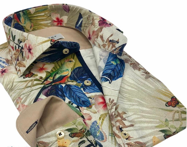 DMITRY Men's Italian Patterned Cotton Long Sleeve Shirt (Online Exclusive)