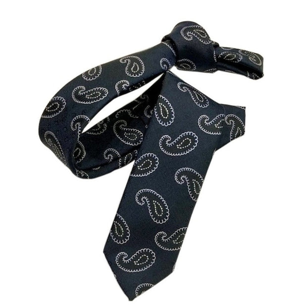 DMITRY Navy Paisley Italian Silk Skinny Tie - Dmitry Ties