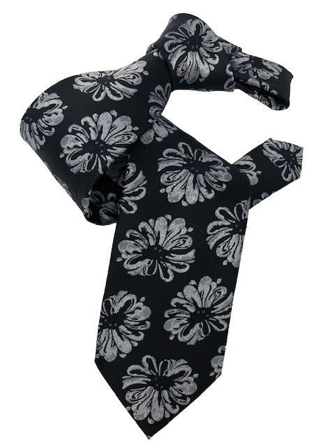 DMITRY 7-Fold Black Patterned Italian Silk Tie
