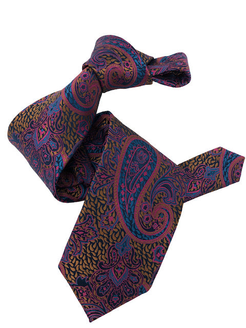 DMITRY 7-Fold Brown Patterned Italian Silk Tie