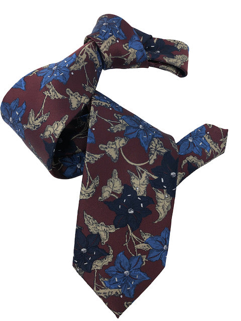 DMITRY 7-Fold Burgundy Floral Italian Silk Tie