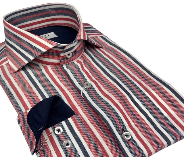 DMITRY Italian Red Striped Cotton Men's Long Sleeve Shirt L 16-16.5 34/35 DMITRY Italian Red Striped Cotton Men's Long Sleeve Shirt L 16-16.5 34/35