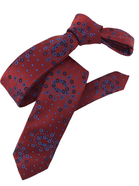 DMITRY Red Patterned Italian Silk Skinny Tie