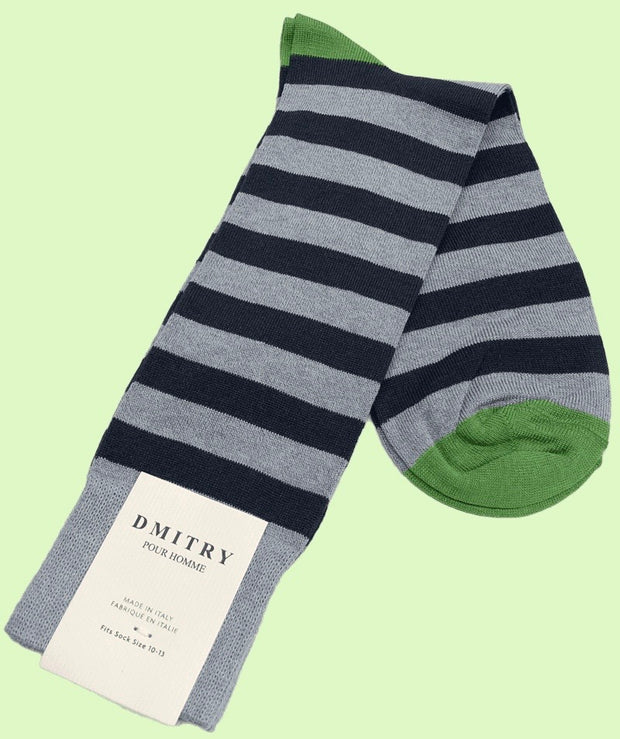 DMITRY Navy Striped Made in Italy Mercerized Cotton Blend Socks